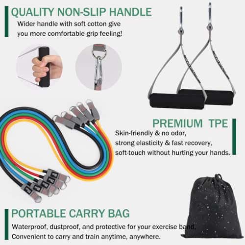 Resistance Bands with Handles, Exercise Bands with Handles, Door Anchor - color: 5-in-1 Band-150lbs