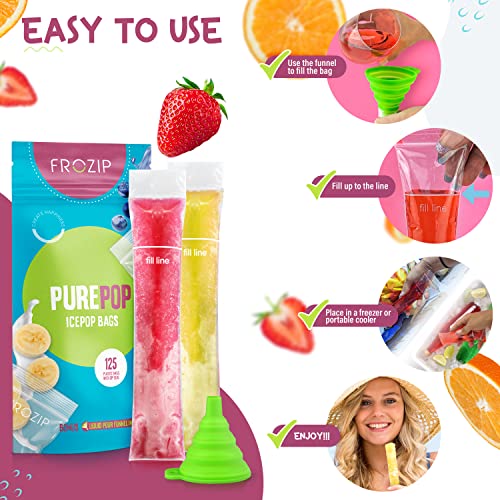 Disposable Ice Popsicle Mold Bags - 125, BPA Free Freezer Tubes, Zip Seals