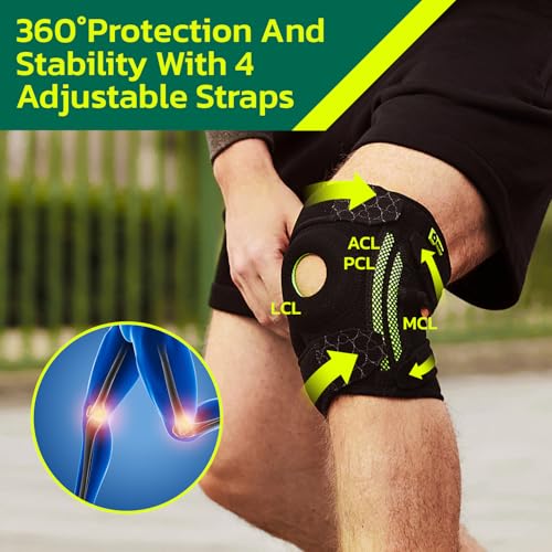 AOFIT Knee Brace for Men & Women – Dual Side Stabilizers & Patella Gel Pad, 4-Way Adjustable Wraparound Support for Knee Pain Relief, Fast Recovery, Running, Sports Black