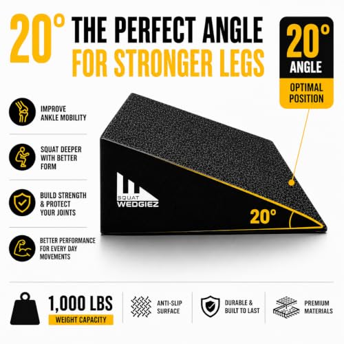 SquatWedgiez SumoWedgie Squat Wedge & Slant Board, 20 Degree, 24" Wide – Heavy Duty 1000 lb Capacity for Heel Elevated Squats, Knees Over Toes Training, Calf Stretching & Ankle Mobility