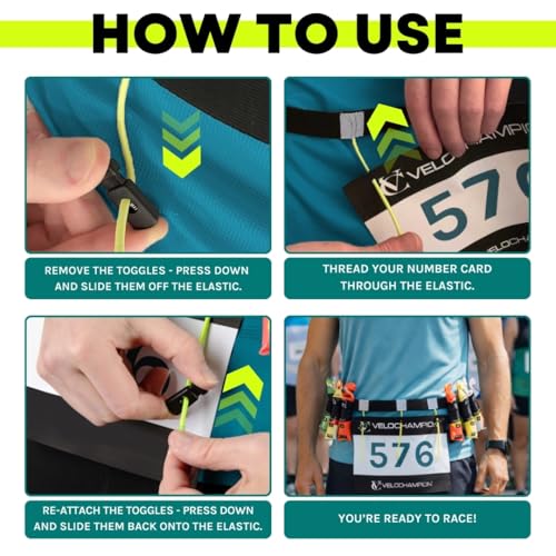 VeloChampion Triathlon Race Number Running Gel Belt, 3 Toggles, 1 Pack - style: 3 Toggle Belt