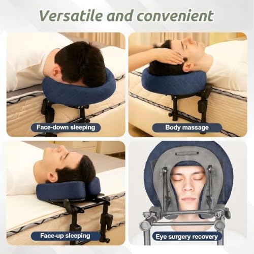 Massage Headrest for Bed, Head Holder & Face Cradle with Face Down Pillow - color: Blue, size: Full