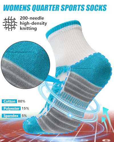 Womens Compression Ankle Crew Socks, Breathable Cushioned Socks - color: White Pink Orange Yellow Green Blue, size: 6-9