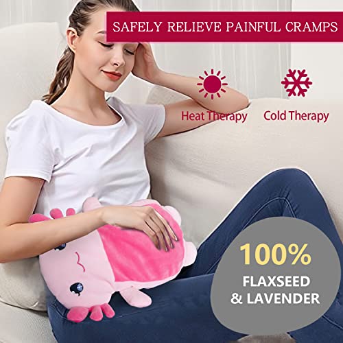Microwave Heating Pad for Pain Relief, 13" x 10" Microwavable Heating Pads for Cramps, Back Pain, Neck Shoulder, Muscles, Knee, Joints, Natural Heat Pack Moist Heat, Pink Axolotl - size: Medium Axolotl