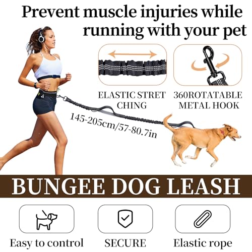 Hands Free Dog Leash with Partitioned Pouch Adjustable Waist Belt, Waist Leash for Dog Walking Running, Dual Handles, for Medium/Large Dogs - color: Black