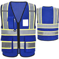 A-SAFETY Mesh High Vis Vest, Reflective Construction Vest with Pockets - color: Blue, size: Small