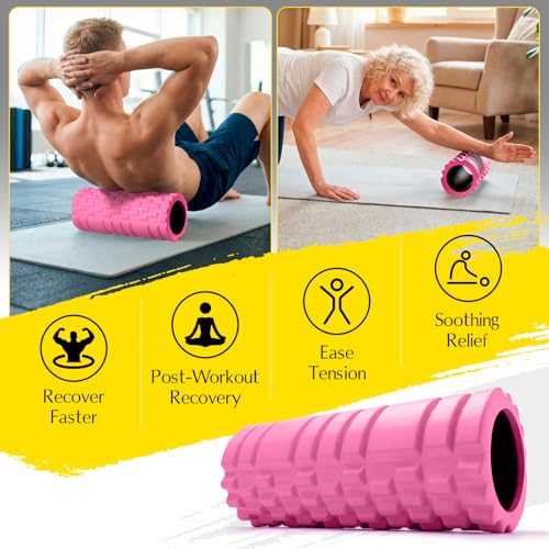 Foam Roller 13" Multi Density Fitness Exercise for Muscle Recovery - color: Pink