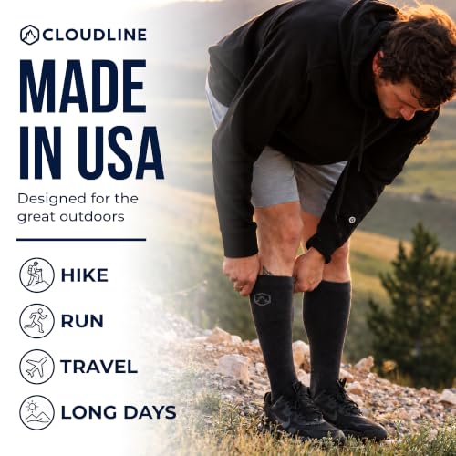CloudLine - Merino Wool Graduated Compression Socks for Men and Women - Ultralight, Moisture Wicking, Made in USA - 1 Pair - color: Midnight, size: Large