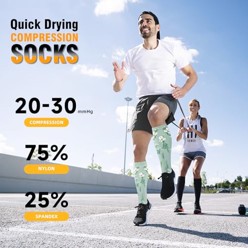 bropite Compression Socks For Women&Men,6 Pairs 20-30 mmHg Knee-High Socks - color: 10 Greendandelion 28, size: Large-X-Large