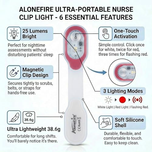 ALONEFIRE LED Flashlights Clip on Flashlight Night Safely Nursing Night Light Hands Free Strong Magnetic to Grip Clothing with a Keychain Flashlight for Walking Running Sports Outdoor Emergency - color: Red