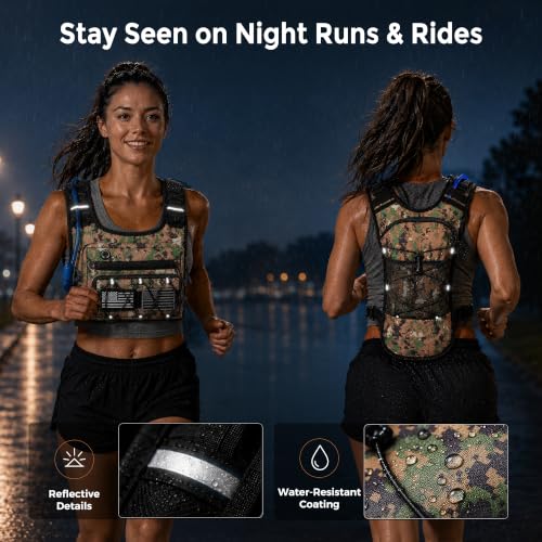 Running Vest Water Backpack with 2L Leak-Proof Bladder for Men & Women - color: Camo Green
