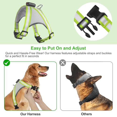 Visinite LED Dog Harness, USB Rechargeable Light Up Dog Vest, 2 Illuminate Modes Glow in The Dark Dog Harness, Adjustable Lighted Pet Harness Light for Night Walking Safety (Green, L) - color: Green, size: Large