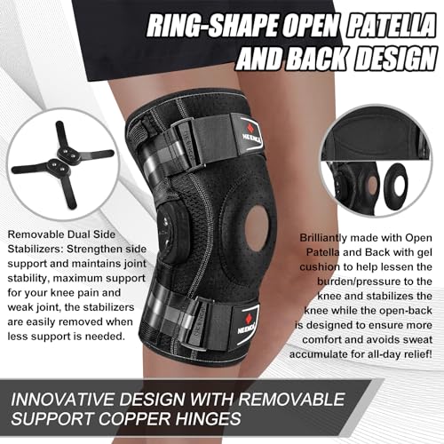 NEENCA Professional Knee Brace, Adjustable Hinged, with Removable Side Stabilizers, Strong Stability for Joint Pain Relief, Arthritis, Meniscus Tear, ACL, PCL, Runner, Sports - size: XXX-Large