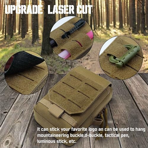 Molle Phone Pouch, 2 Piece 1000D Laser-Cut Tactical Small Molle Admin Pouch, Hook & Loop Heavy Duty Belt Molle Pouches for Belt Backpack Vest - color: 1 Piece Tan