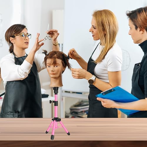 ZQIAN BEAUTY 25 Inch Wig Stand Tripod, Adjustable Mannequin Head Stand, Wig Head Stand for Training Heads And Canvas Block Head (Pink, Mannequin Head Not Included) - color: Pink, size: 25 Inch
