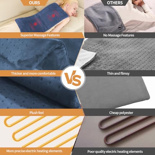 SAROO Heating Pad for Back Pain Cramps Relief, 12"×24", Denim Blue - color: Denim Blue