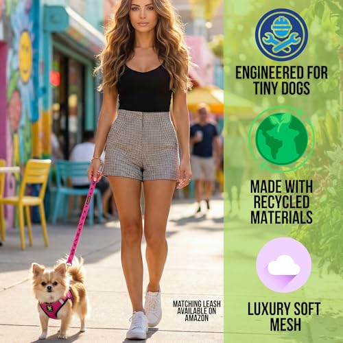 EcoBark Teacup Dog Harness, Soft Toy Breed Step in Vest Body Halter, XXXS - color: Fuchsia Pink Sport, size: XXXS- 2 to 3 lbs- Chest up to 10 in (Pack of 1)