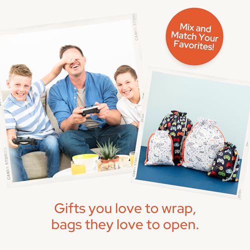Gather & Knot Drawstring Gift Bags | 20" Large 12" Small | Premium Canvas | Reusable Fabric Wrap for Boys Birthdays, Baby Shower | Space - color: Space