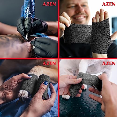 AZEN 80 Pack Self Adhesive Bandage Wrap Black, 2" X 5 Yards Black Athletic Tape, Vet Wrap, Tattoo Grip Tape Wrap，Ankle Tape, Cohesive Bandage Wrap - color: Black, size: 2IN - 80Pack