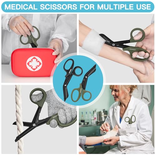 RISEMART 2 Pack Trauma Shears 7.5 Inches Stainless Steel Bandage Scissors - color: Black+green