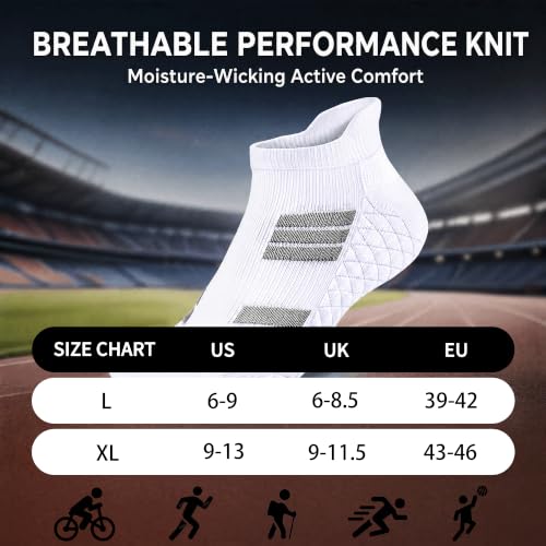 Running Socks Men Size 10-13 Ankle Height with Heel Tab for Athletic - color: 6 White, size: X-Large