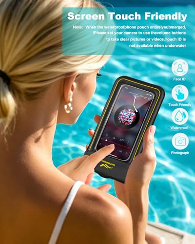 2-in-1 Waterproof Phone Pouch & Phone Armband Floating, Underwater Water Proof Phone Case with Detachable Strap, Waterproof Bags Up to 6.9", Beach Vacation Water Park Essentials Black