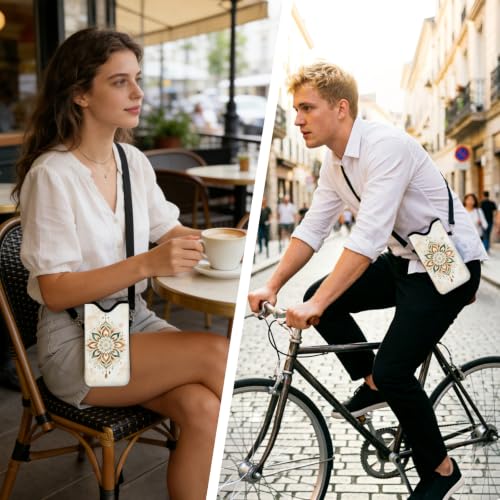 GLOBLELAND Pattern Cell Phone Sleeve Pouch Case Bag with Crossbody Strap Neck Lanyard for Women Men - color: Bohemian Lotus