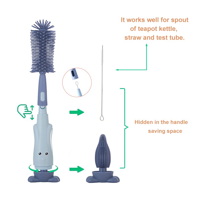 Silicone Baby Bottle Brush with Stand, Water Bottle Brush Cleaner Set - color: Blue 2