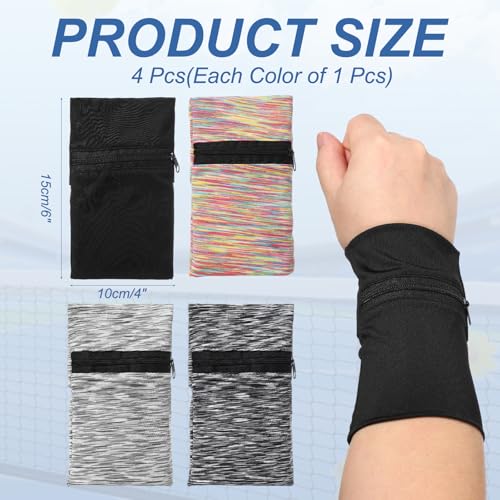 Wrist Pouch Wrist Wallet Wristband with Zipper Sports Sweatbands - color: Black/Rainbow/Dark Gray/Gray