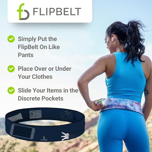 FlipBelt Classic Running Belt, Phone Holder for Running, Money Belt Pouch - color: Midnight Blue, size: Extra Small
