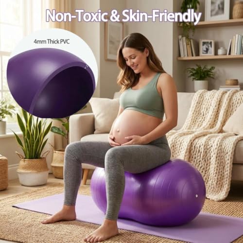 Peanut Ball for Kids Therapy,Anti-Burst Exercise Ball with Pump 90x45cm Yoga Ball Gym Quality Fitness Ball for Pregnancy Birth Exercise Physical Therapy, for Child Training, Women, Men - color: Purple