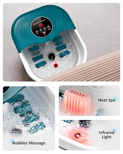 SPA4PIEDS Collapsible Heated Foot Spa Bath with Bubble, Foot Soaking Tub Featuring 8 Shiatsu Rollers Pumice Stone and Built-in Timer for Foot Relaxation, Self Care Gift for Mom,Dad,Parents(Green) - color: Green