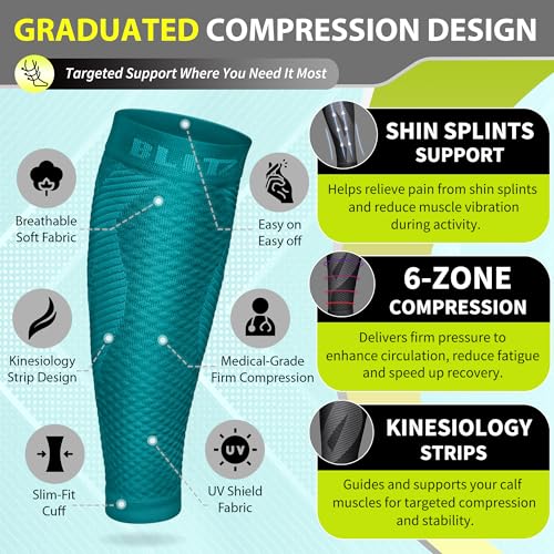 BLITZU Calf Compression Sleeves, Footless Compression Socks for Men & Women - color: Teal, size: Large/X-Large
