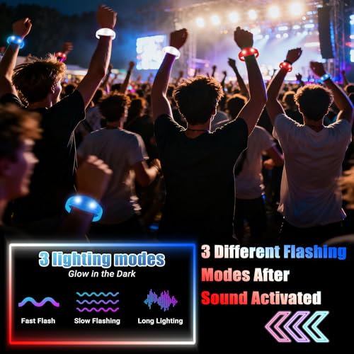12 Pcs LED Glow Bracelets Sound Activated Flashing Light Up Bracelet for New Years Eve Glow in the Dark Party Supplies Christmas Party Favors Birthday Gift Carnival Concerts Night Events - color: RedBlueWhite