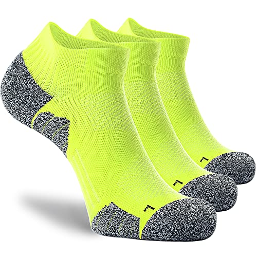 CWVLC Cushioned Athletic Ankle Compression Socks for Women Men 3/6 Pairs - color: 3-pairs Lime-green, size: Small