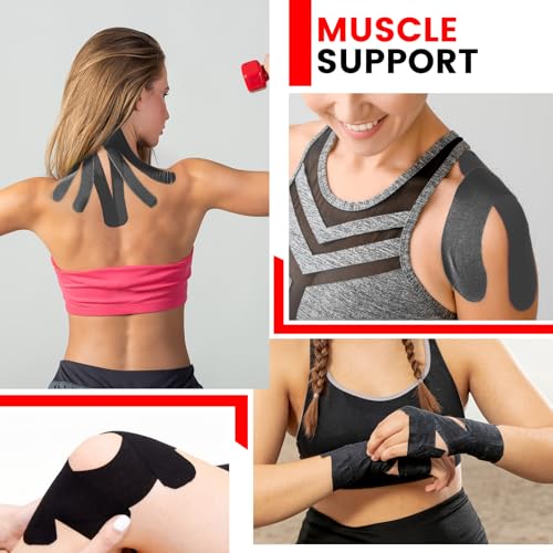 16 Rolls Black Kinesiology Tape, 2 inch x 16.4 Feet Kinetic Tape - color: Black-16