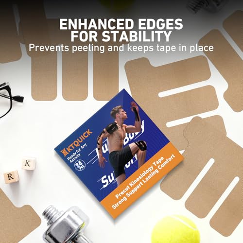 KTQUICK Precut Kinesiology Tape for Shoulders, 24 PCS, 20% Stronger, Beige - color: Beige, size: 24PCS