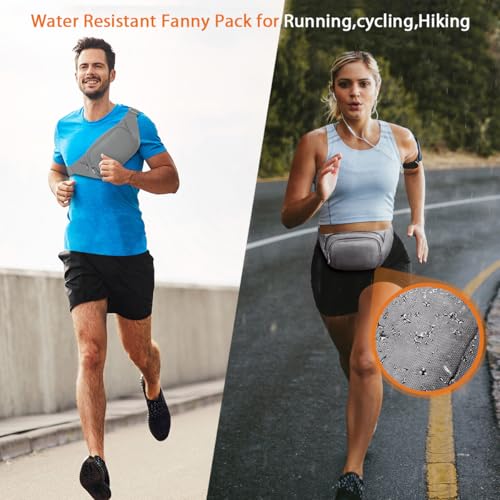 Large Fanny Pack for Women Men - Syican Waist bag with 3-Zipper Pockets - color: Gray