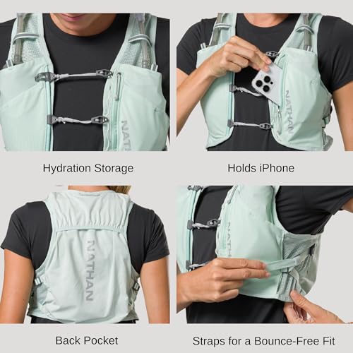 Nathan Women's Hydration Vest - Lightweight Mesh, Breathable, 2x14oz Flasks, 2L Bladder, Reflective Vest, Pinnacle Breeze - size: Small-Medium, style: Surf Spray