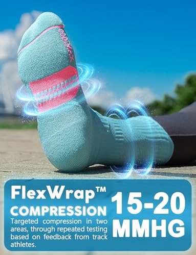 Juclise Women's Compression Crew Running & Hiking Socks, 3 Pairs, Cushioned - color: Aqua, size: Medium