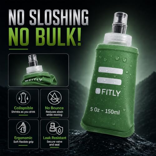 FITLY Soft Flask Running Water Bottle - Collapsible Hydration Flask - color: Forest Green, size: 5 Ounces