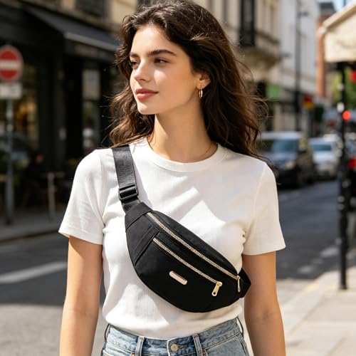 Fanny Packs Crossbody Bag for Women, Waist Pack Jogging Pouch Belt Bag for Outdoors Traveling Hiking - Black - color: Black