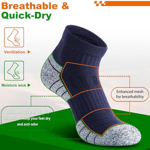 Compression Ankle Socks - Cozy Cushioned Hiking Running for Men Women - Thick Warm Durable - color: Navy Blue, size: Medium