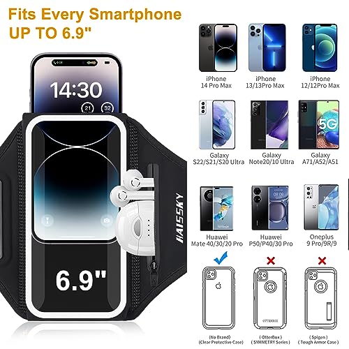 Running Armband with Earphone Bag, 6.9" Phone Holder for iPhone Samsung - color: Dark Black (Up to 6.9''), size: Medium