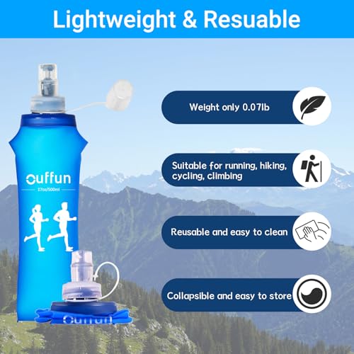 4 Pack Soft Water Bottle, 17oz/500ml Soft Flask Running Bottles for Hydration Pack, TPU Collapsible Running Water Bottle Reusable Handheld Running Flask for Running Hiking Cycling Climbing Traveling