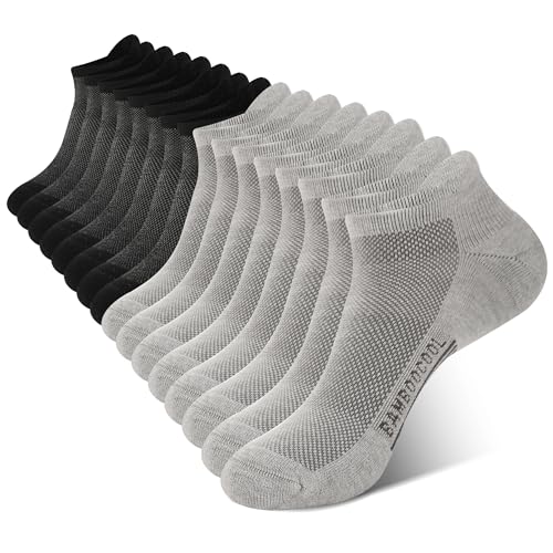 BAMBOO COOL Mens Athletic Ankle Socks Moisture Wicking Cushioned 8 Pack - color: 4*black/4*grey, size: X-Large