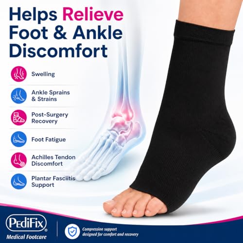 Pedifix Compression Ankle Sleeve, Foot & Ankle Support, Black, L, 1 Sleeve - color: Black, size: Large