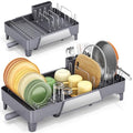 Urackify Large Dish Drying Rack, Expandable Dish Drainer, Gray