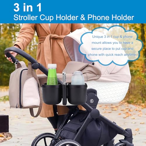 Accmor Stroller Cup Holder with Phone Holder, Bike Cup Holder, Walker Scooter Wheelchair Cup Holder Attachment, Universal Cup Holder for Uppababy Graco Strollers - color: Double Holder-Other Shape