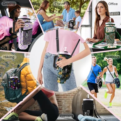 Stanley Carrier Bag for Stanley 40oz/30ozTumbler with Phone with 2 Adjustable Strap,3 Pockets Bottle Stanley Cup Carrier Bag & Case,Accessories for Hiking Travelling - color: Black Mushroom